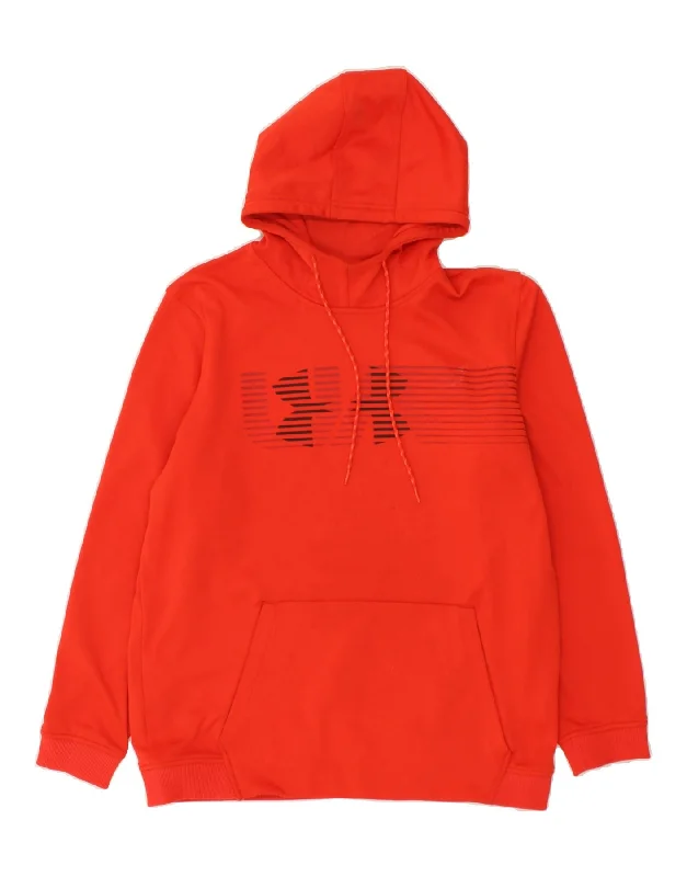 UNDER ARMOUR Mens Cold Gear Graphic Hoodie Jumper Large Red Polyester Hoodie with Ribbed Cuffs Snug Fit Comfort