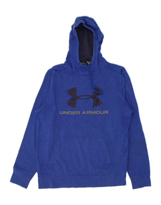 UNDER ARMOUR Mens Graphic Hoodie Jumper Large Blue Cotton Hoodie with Drop Shoulder Relaxed Streetwear