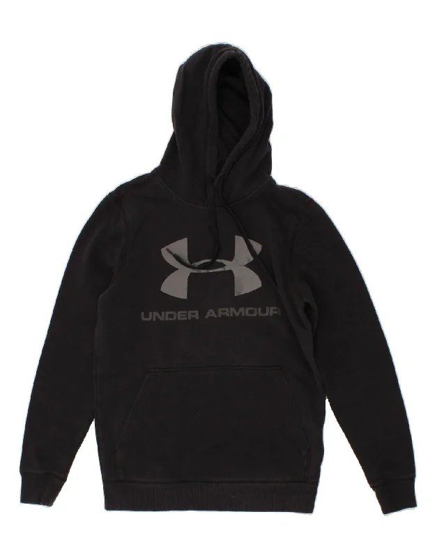 UNDER ARMOUR Mens Graphic Hoodie Jumper XS Black Cotton Hoodie with Mesh Breathable Sporty