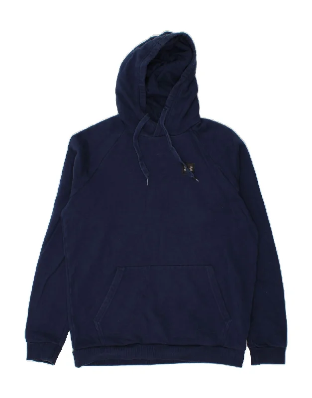 UNDER ARMOUR Mens Hoodie Jumper Medium Navy Blue Hoodie with Thumb Holes Functional Cozy