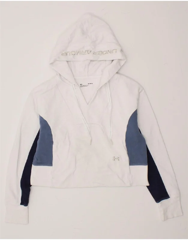 UNDER ARMOUR Womens Oversized Crop Hoodie Jumper UK 14 Medium White Hoodie with Earth Tones Natural Calm