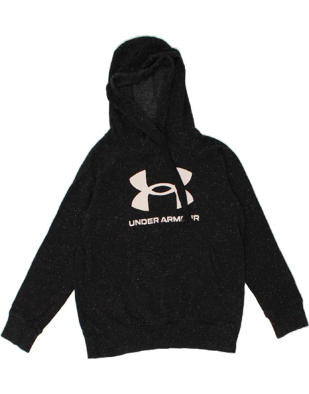 UNDER ARMOUR Womens Oversized Graphic Hoodie Jumper UK 6 XS Grey Flecked Hoodie with Velcro Closure Adjustable Secure