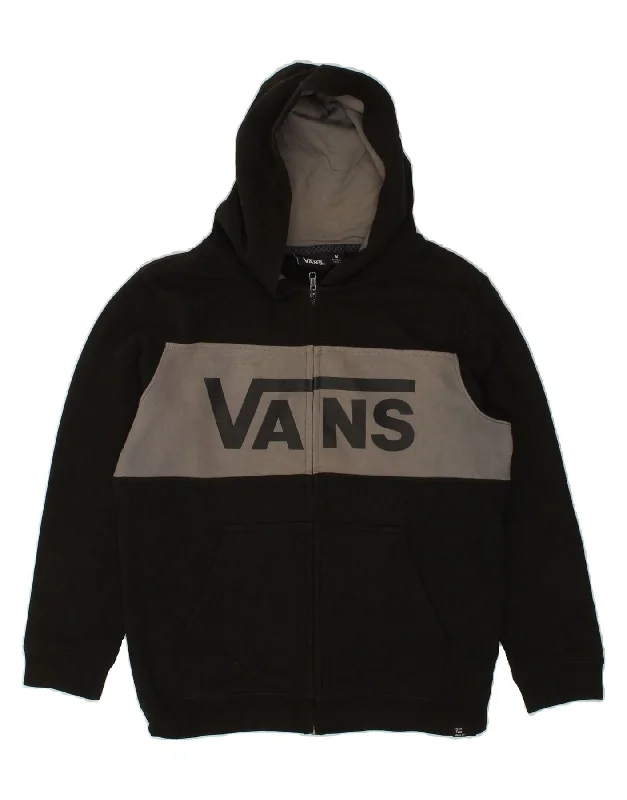 VANS Boys Graphic Zip Hoodie Sweater 10-11 Years Medium Black Colourblock Hoodie with Elastic Waist Stretchable Comfortable