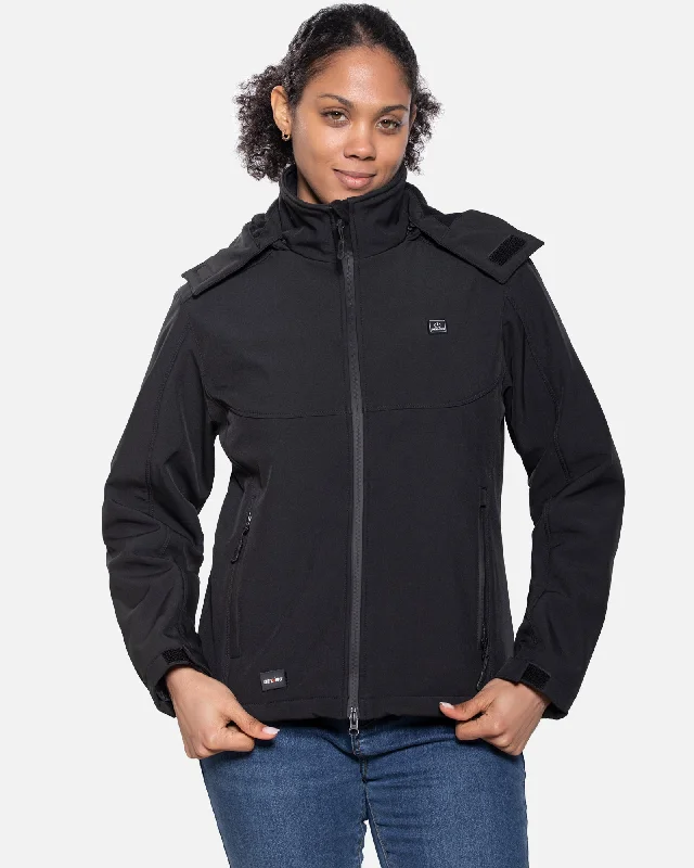 Women's Heated Jacket Detachable Hood With 12V Battery Pack - Black Stand-Up Collar Roll-Neck Collar Turtle Neck