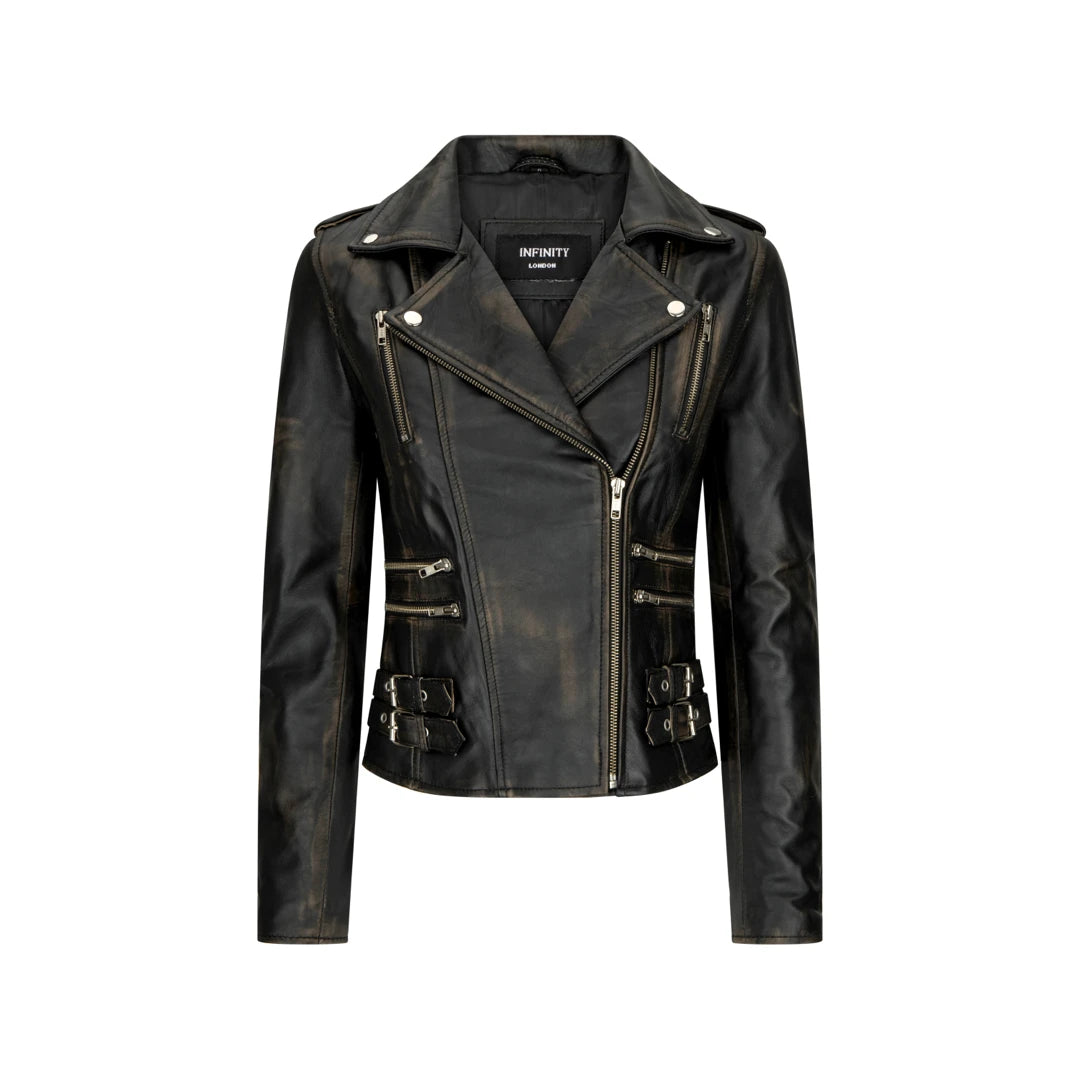 Women's Leather Black Short Biker Jacket Wool Jacket Cashmere Jacket Tweed Jacket