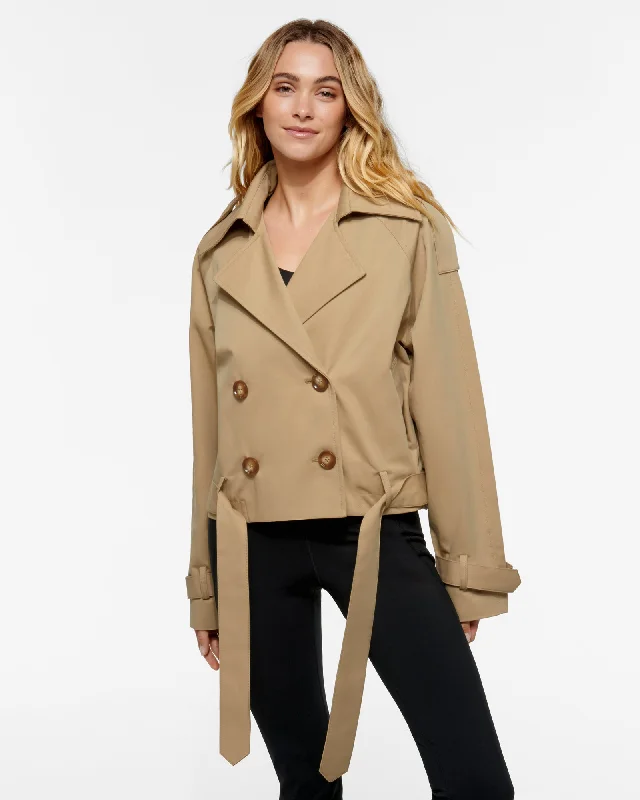 ARLBERG CROPPED TRENCH JACKET  SAND Front Pockets Side Pockets Patch Pockets