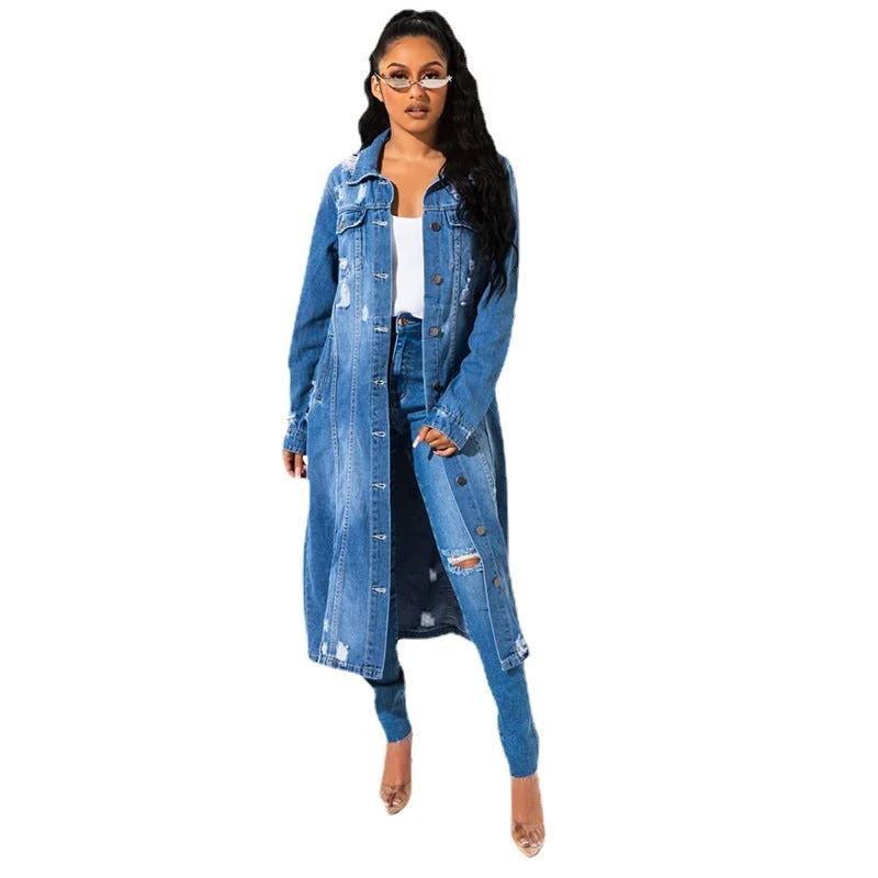 FZ Women's Loose V Neck Denim Jacket Jacket Blazer Coat