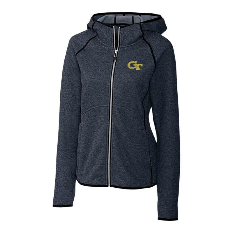 Ladies Georgia Tech Yellow Jackets Cutter & Buck Mainsail Sweater-Knit Hoodie Full Zip Jacket Bomber Jacket Anorak Windbreaker