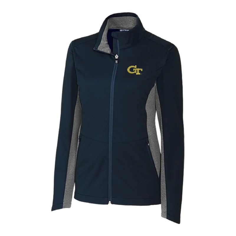 Ladies Georgia Tech Yellow Jackets Cutter & Buck Navigate Softshell Full Zip Jacket V-Neck Jacket Boat Neck Jacket Square Neck Jacket