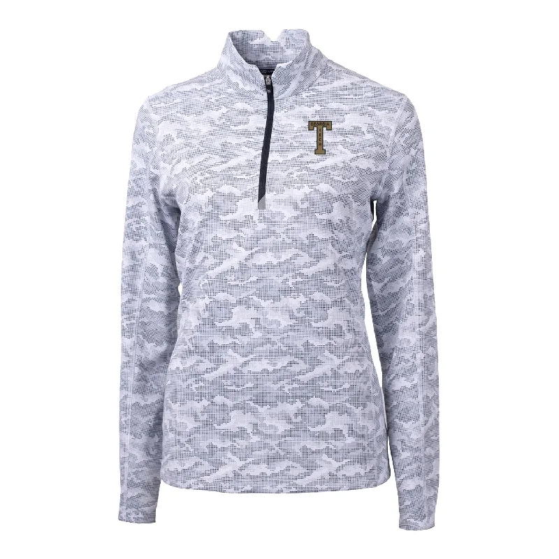 Ladies Georgia Tech Yellow Jackets College Vault Cutter & Buck Traverse Camo Print Stretch Quarter Zip Pullover Toggled Jacket Drawstring Jacket Belted Jacket