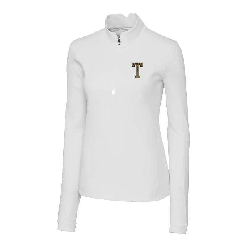 Ladies Georgia Tech Yellow Jackets College Vault Cutter & Buck Traverse Stretch Quarter Zip Pullover Welt Pockets Slit Pockets Flap Pockets