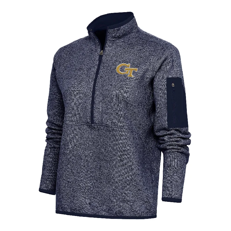 Ladies Georgia Tech Yellow Jackets 1/2 Zip Fortune Heather Navy Pullover Jacket Belted Jacket Elasticated Jacket Padded Jacket