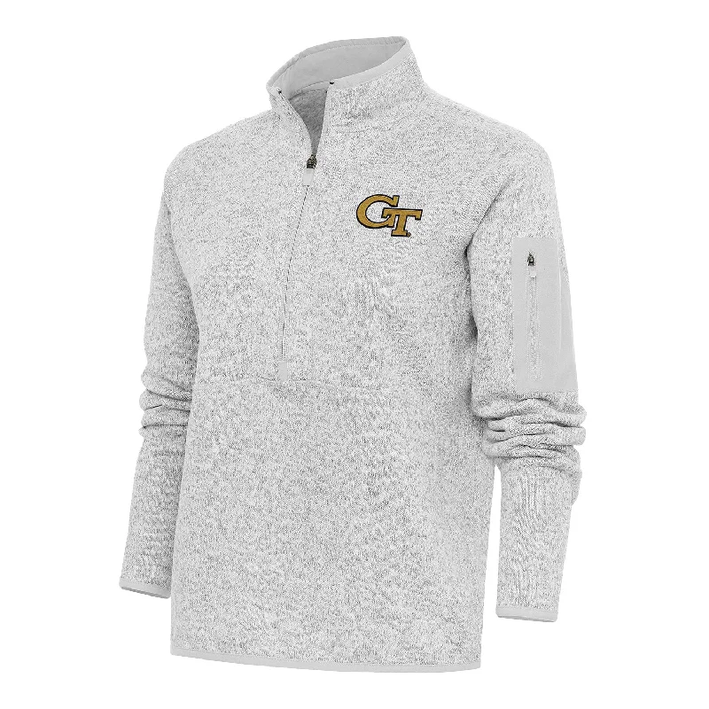 Ladies Georgia Tech Yellow Jackets 1/2 Zip Fortune Heather Grey Pullover Jacket Knit Fabric Woven Fabric Fleece Fabric