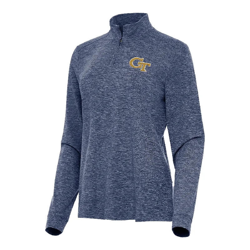 Ladies Georgia Tech Yellow Jackets 1/4 Zip Mock Heather Navy Jacket Elasticated Jacket Padded Jacket Insulated Jacket