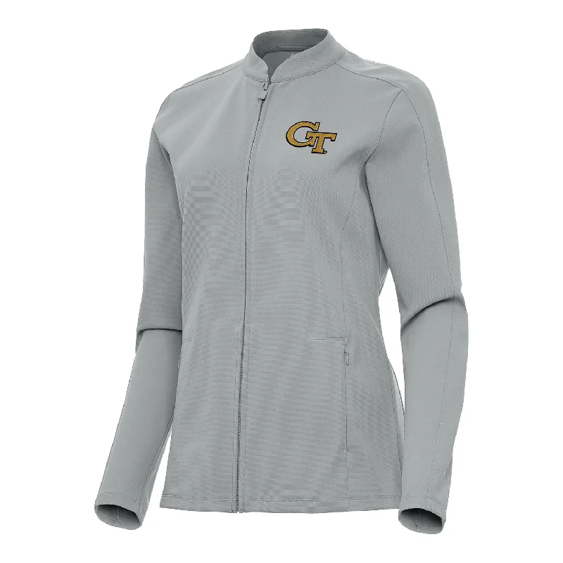 Ladies Georgia Tech Yellow Jackets Regard Full Zip Grey Jacket Satin Fabric Silk Fabric Chiffon Fabric