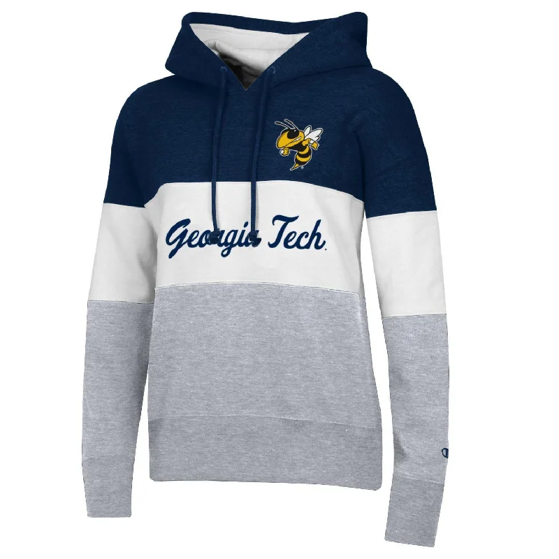 Ladies Georgia Tech Yellow Jackets Super Fan Colorblock Hood Satin Jacket Silk Jacket Chiffon Jacket