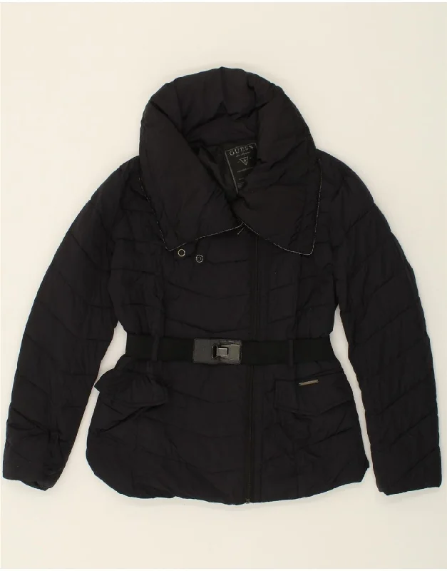 GUESS Womens Padded Jacket UK 14 Medium Black Polyamide Welt Pockets Slit Pockets Flap Pockets