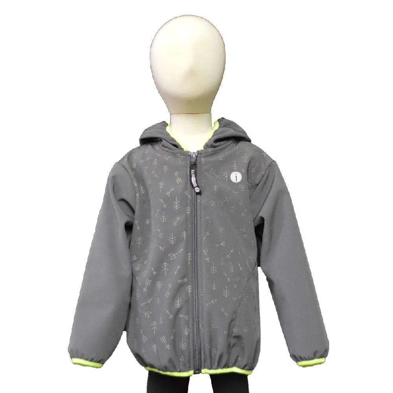 FINAL SALE: Kids Fleecy Softshell Reflective Jacket in Graphite Front Pockets Side Pockets Patch Pockets