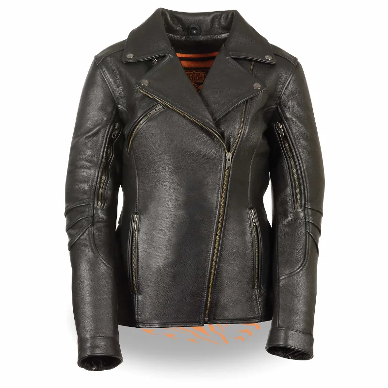 Ladies Classic Vented Goatskin Jacket Hoodie Zip-Up Jacket Button-Up Jacket