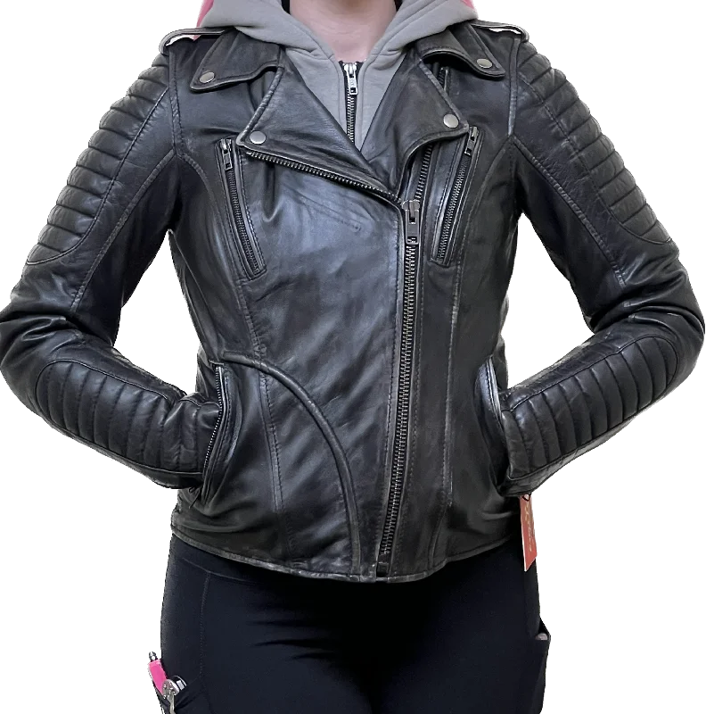 Ladies Soft Lambskin Hoodie Jacket Tiered Jacket Buttoned Jacket Zippered Jacket