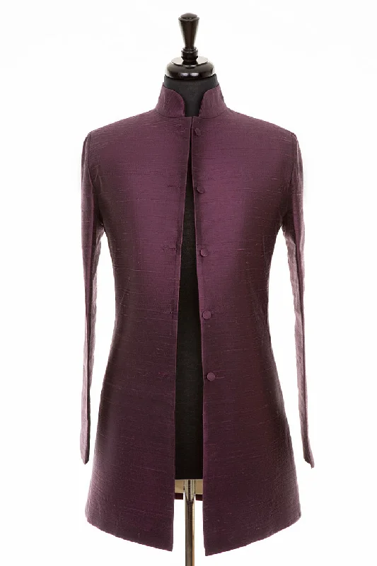 Long Nehru Jacket in Aubergine Nylon Jacket Polyester Jacket Spandex Jacket