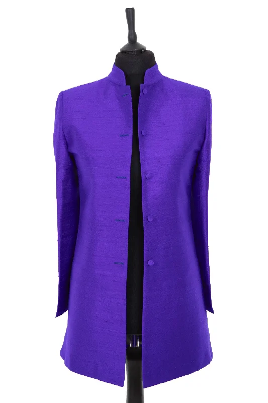 Long Nehru Jacket in Deep Violet Ribbed Jacket Pleated Jacket Ruffled Jacket