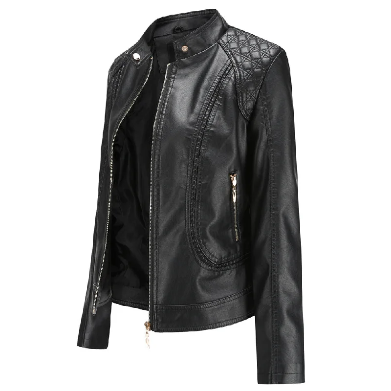 FZ Women's Faux Leather Jacket Appliqued Jacket Beaded Jacket Sequined Jacket