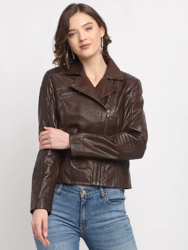 Teakwood Genuine Leathers Women`s Jacket (Wine) Faux Fur Fabric Real Fur Fabric Shearling Fabric