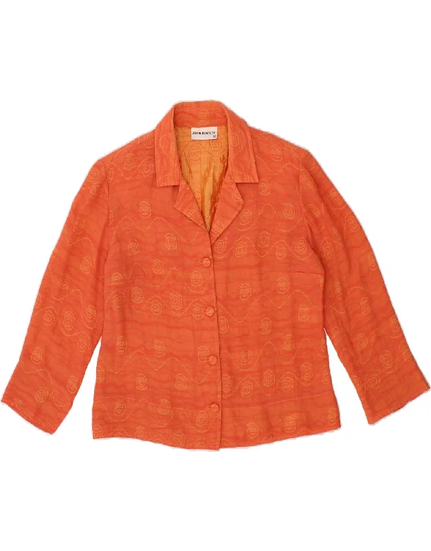 VINTAGE Womens 4 Button Blazer Jacket UK 10 Small Orange Polyamide Cotton Fabric Linen Fabric Terry Fabric