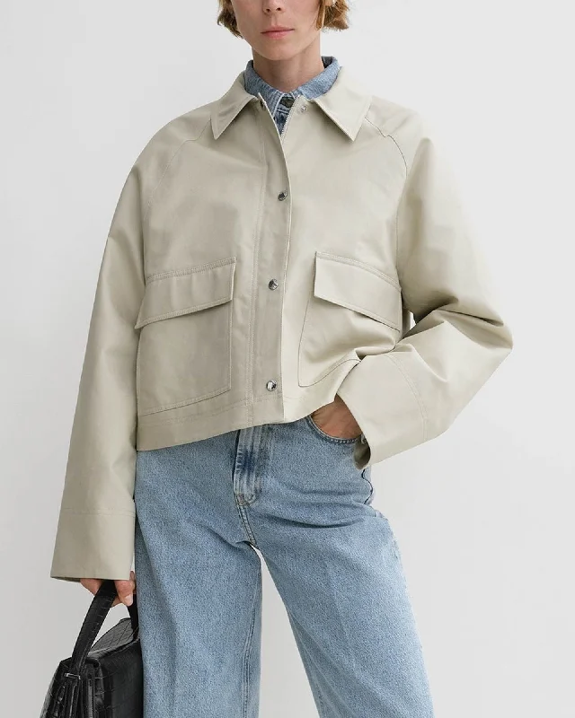 Cropped Jacket A-Line Jacket Boat Neck Shawl Collar