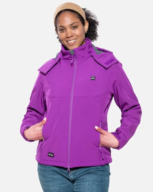 Women's Heated Jacket Detachable Hood With 12V Battery Pack - Purple Knit Fabric Woven Fabric Fleece Fabric