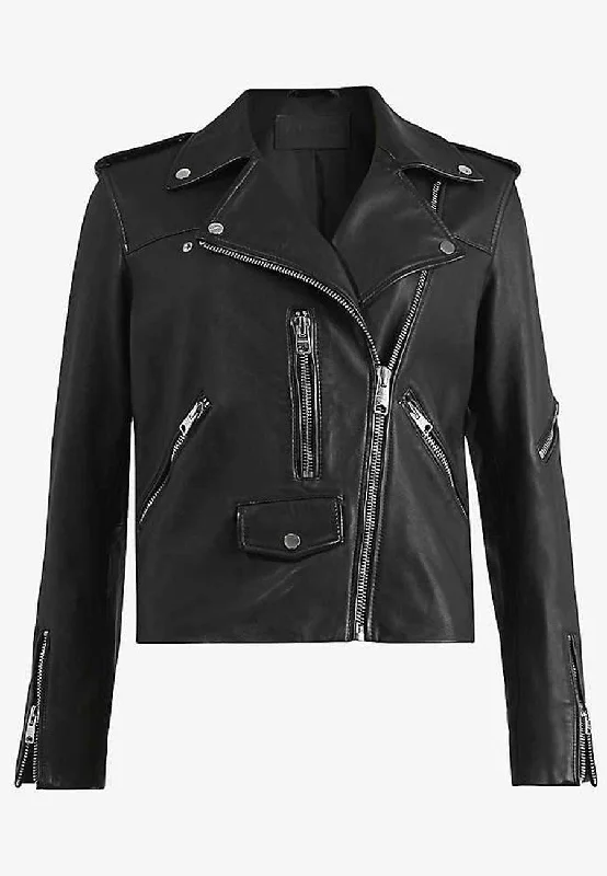 Women’s Black Leather Biker Jacket Cardigan Sweater Pullover