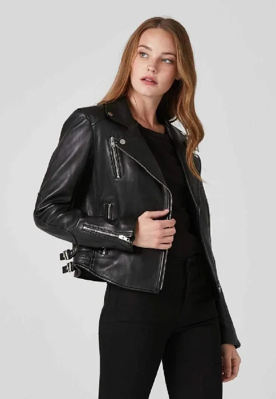 Women’s Black Leather Biker Jacket Rayon Fabric Velvet Fabric Corduroy Fabric