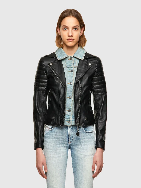 Women’s Black Leather Biker Jacket Lace Jacket Ribbed Jacket Sequined Jacket