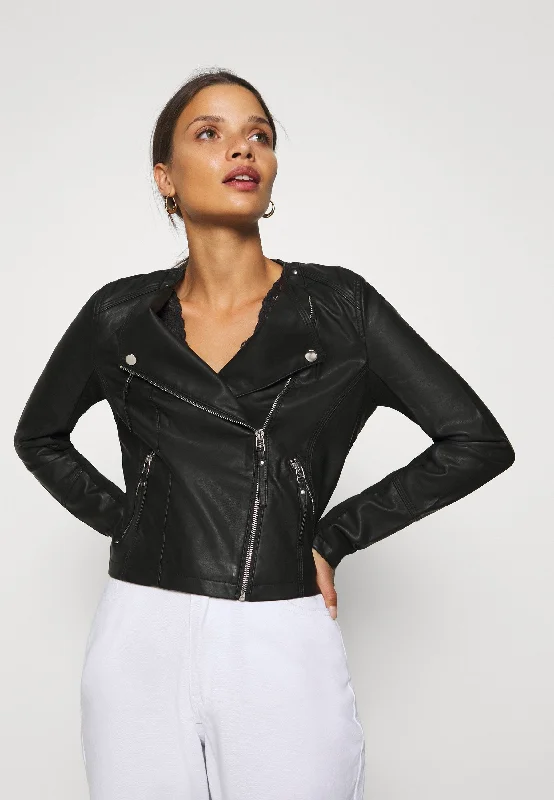 Women’s Black Leather Biker Jacket Cotton Jacket Linen Jacket Terry Jacket