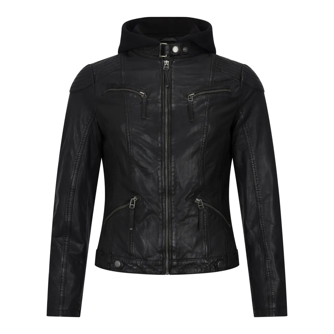 Women's Hooded Biker Leather Jacket Lace Jacket Ribbed Jacket Sequined Jacket