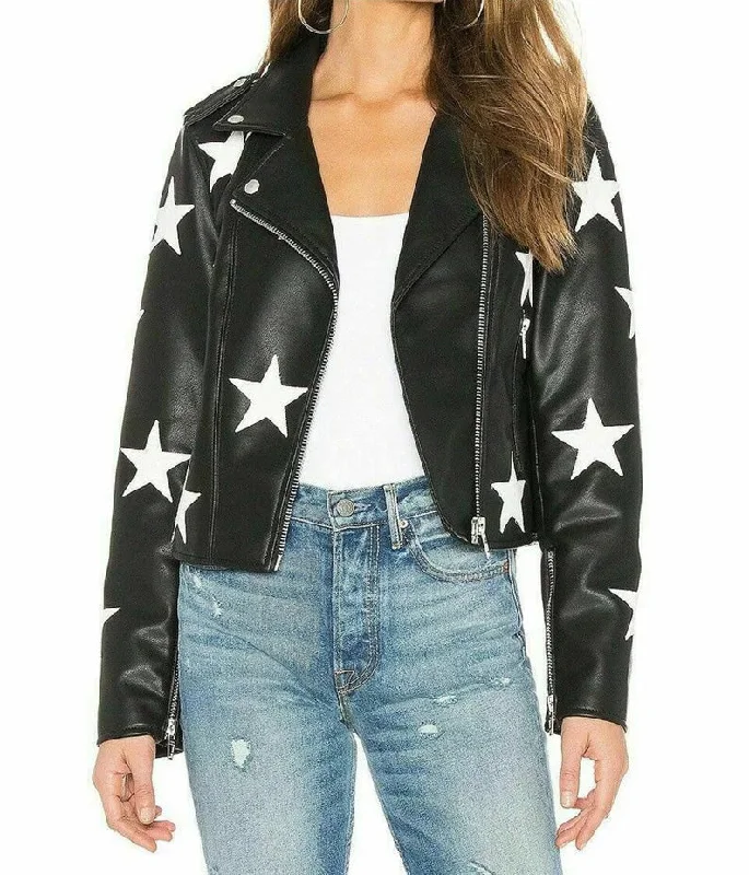 Women's Vintage Biker Unique Stars Motorcycle Jacket Chenille Fabric Brocade Fabric Lace Fabric