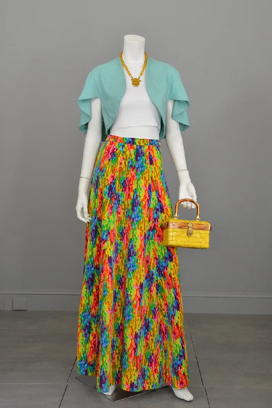 1970s Pixelated Rainbow Maxi Skirt lace skirt delicate