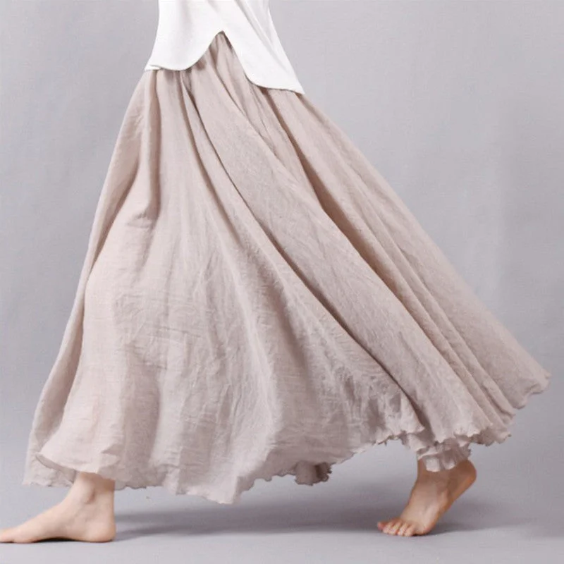 Women Linen Cotton Long Skirts Elastic Waist Pleated Maxi Skirts Beach Boho Vintage Summer Skirts Faldas Saia mini skirt trendy