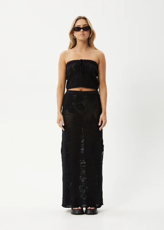 AFENDS Womens Riley - Knit Maxi Skirt - Black wool skirt warm