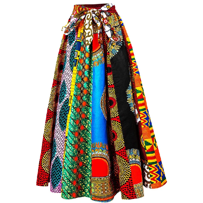 African Traditional Women African Kitenge Print Long Designs ethnic Clothing Dashiki Maxi Skirts For African Women zip skirt side