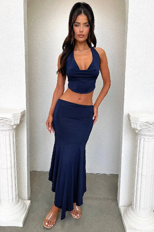 Aida Maxi Skirt - Navy lace skirt intricate