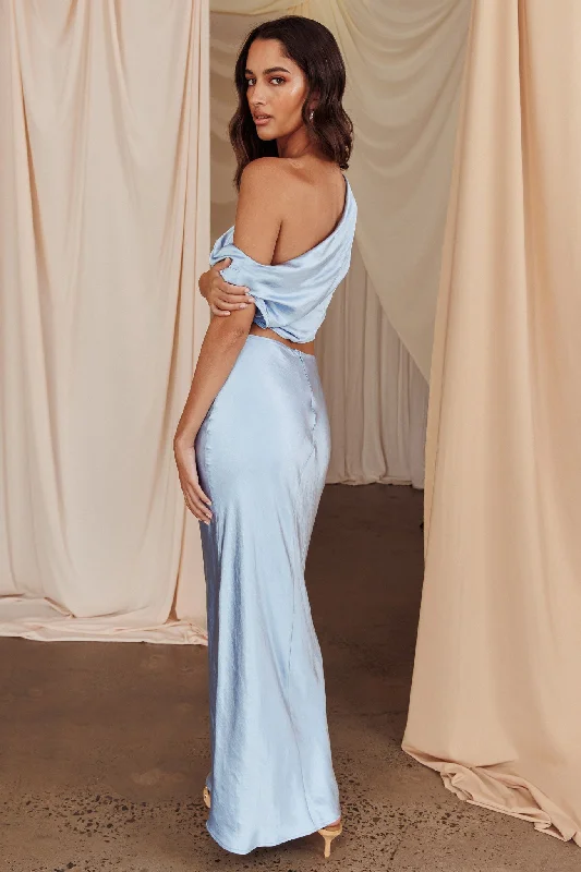 Alivya Satin Maxi Skirt Blue high waist skirt