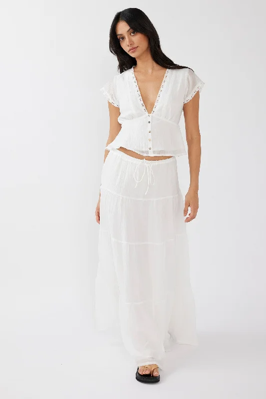 Azura Drawstring Maxi Skirt White wool skirt thick