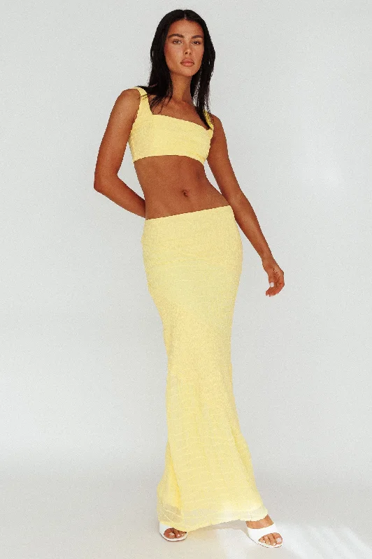 Bindi Puckered Midi Skirt Lemon spandex blend skirt