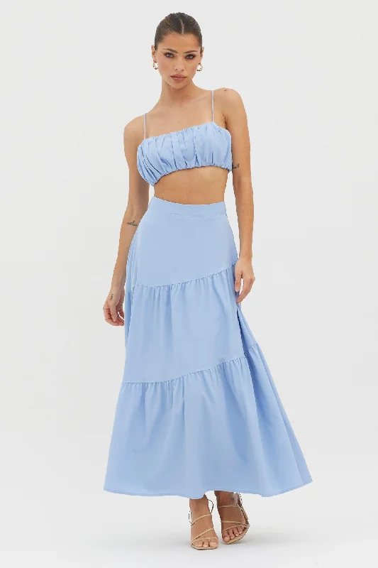 Bondi Waist Tie Maxi Skirt Blue silk skirt lustrous