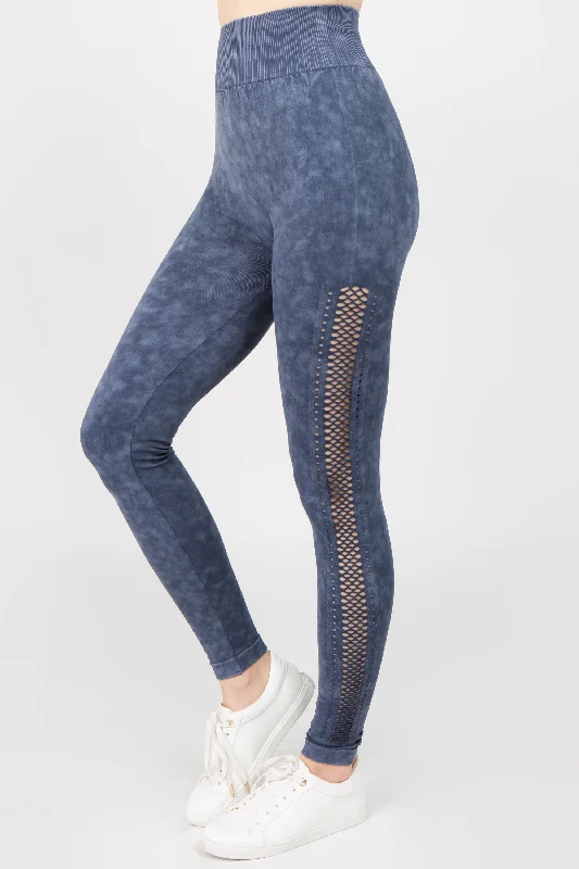 Sneak A Peak Laser Cut Side Leggings Comfortable Ribbed Waistband Leggings