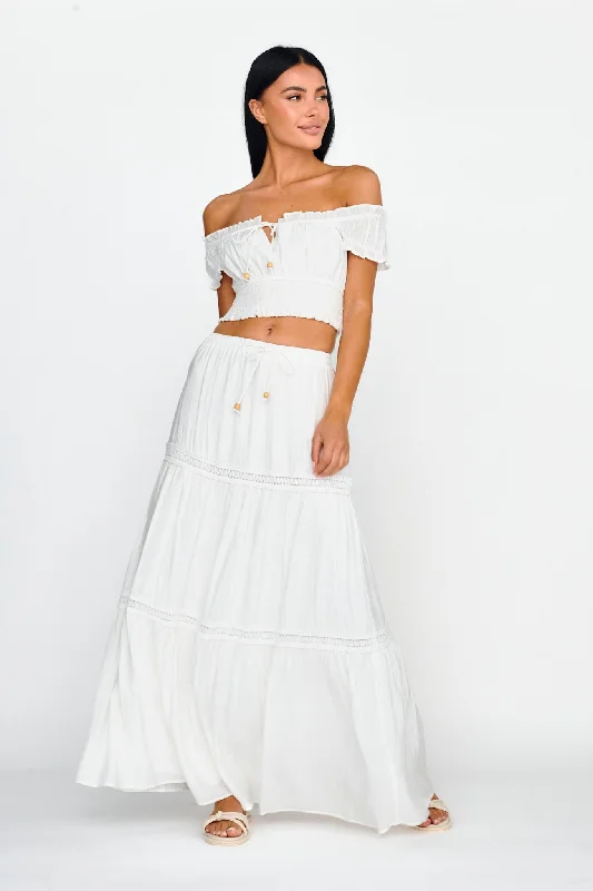 Canyon Cove Crochet Trim Maxi Skirt White low waist skirt