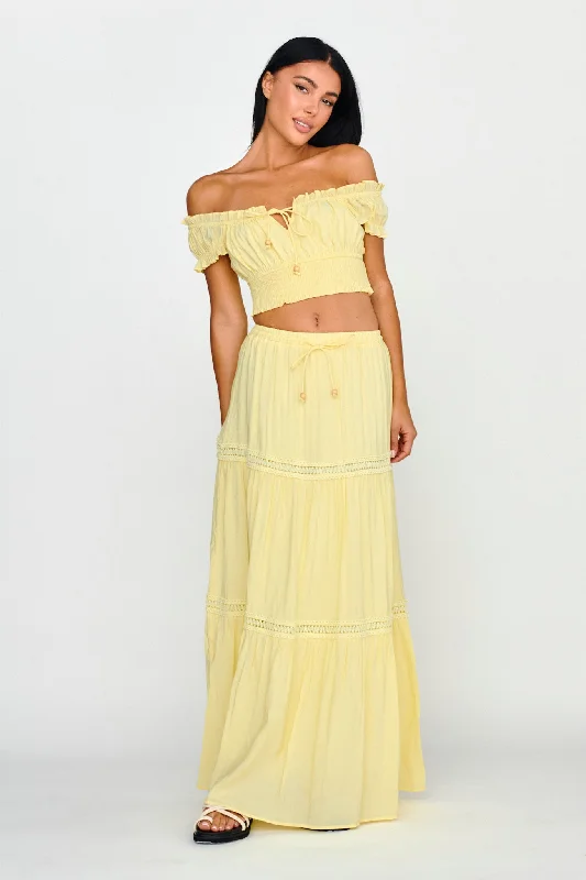 Canyon Cove Crochet Trim Maxi Skirt Yellow wool skirt sturdy