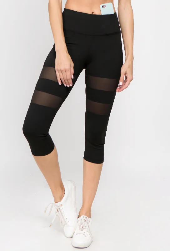Cara Mesh Striped Capri Legging Stylish Camo Print Leggings
